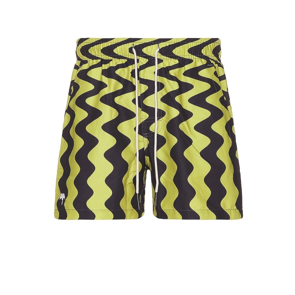 OAS Men’s Swim Shorts with Lining Green and Black Wiggle Print Size Large